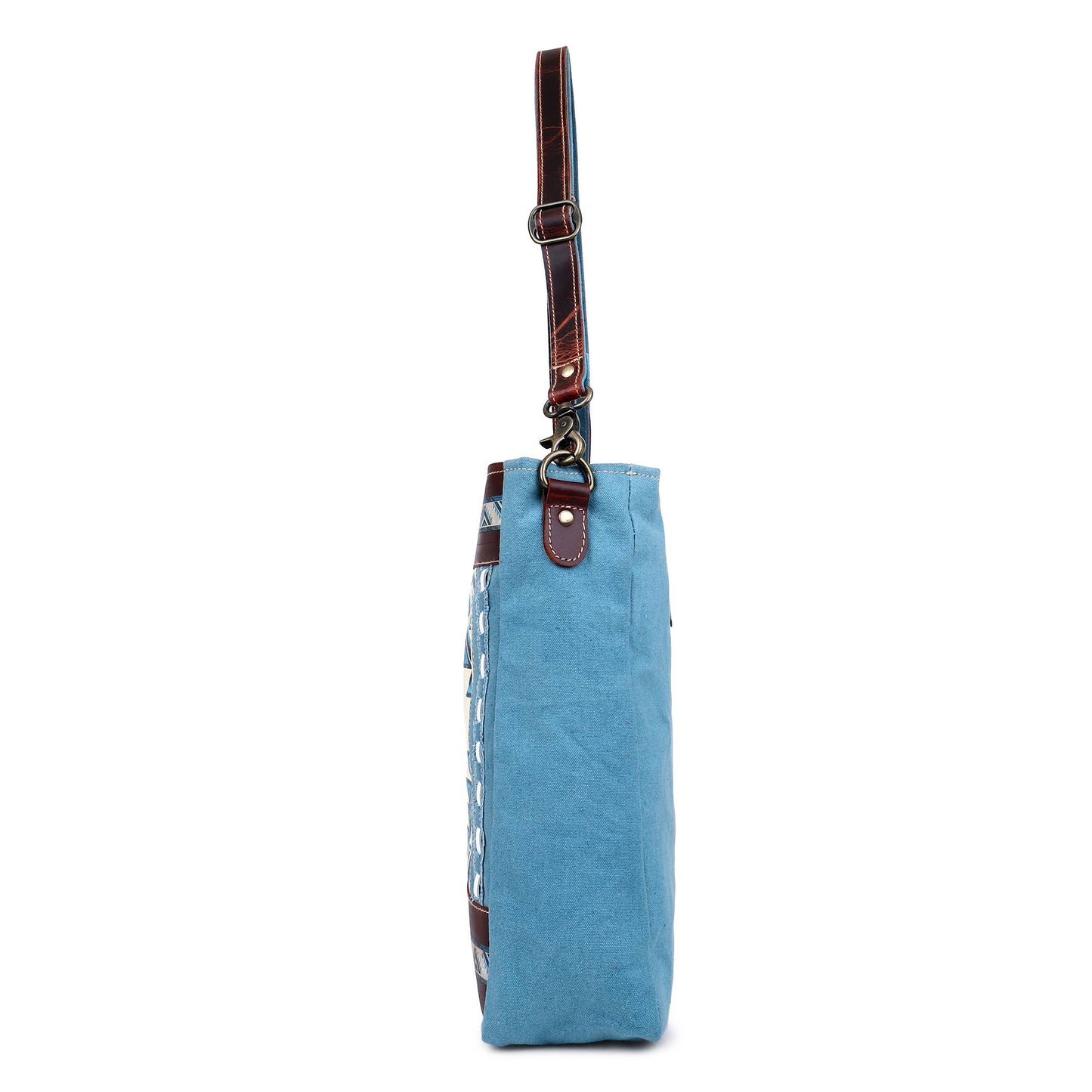 Blue Aztec Up-cycled Canvas & Genuine Leather Purse