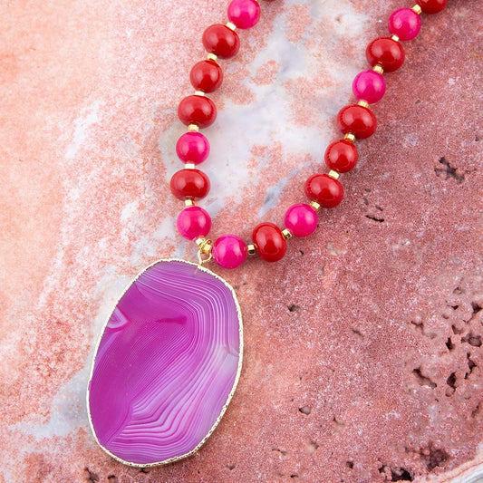Fuchsia Sunset Purple Agate Pendant Necklace