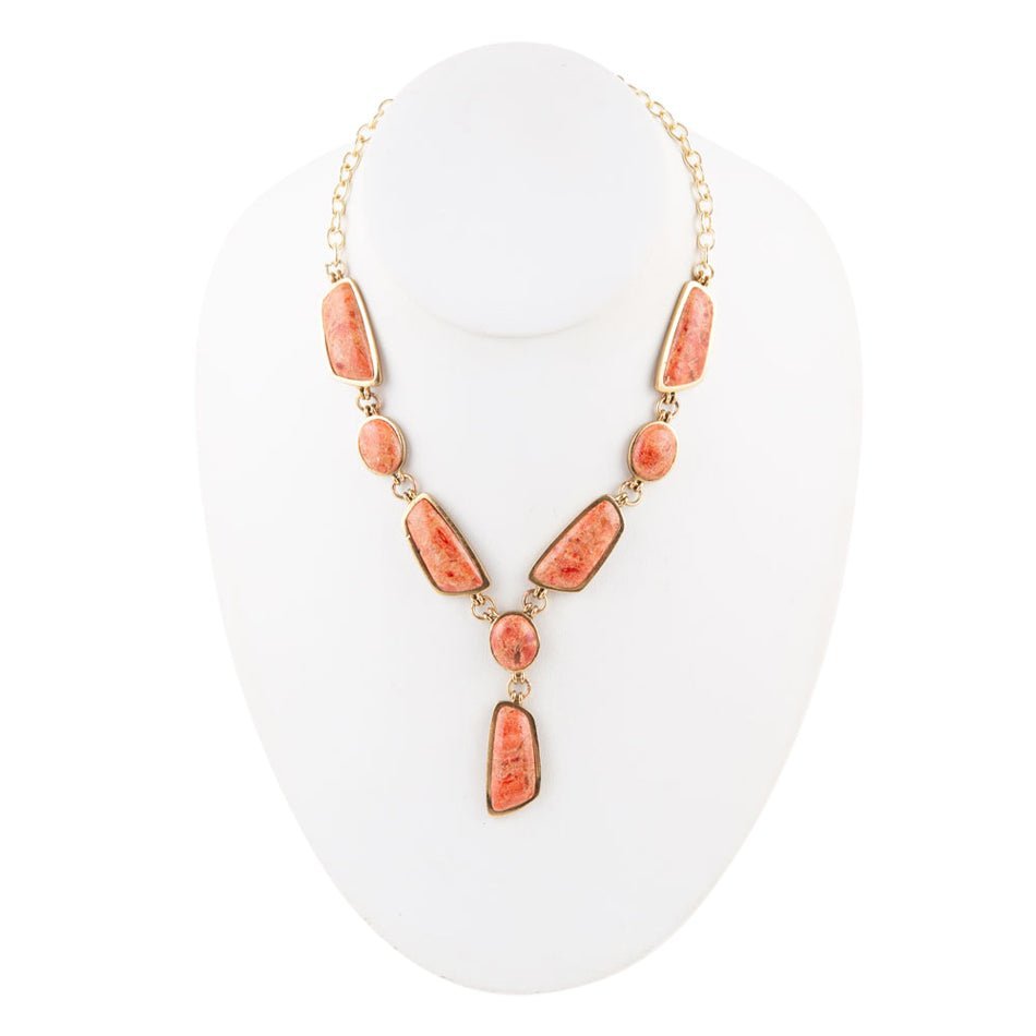 Genuine Orange Sponge Coral Golden Abstract Statement Necklace