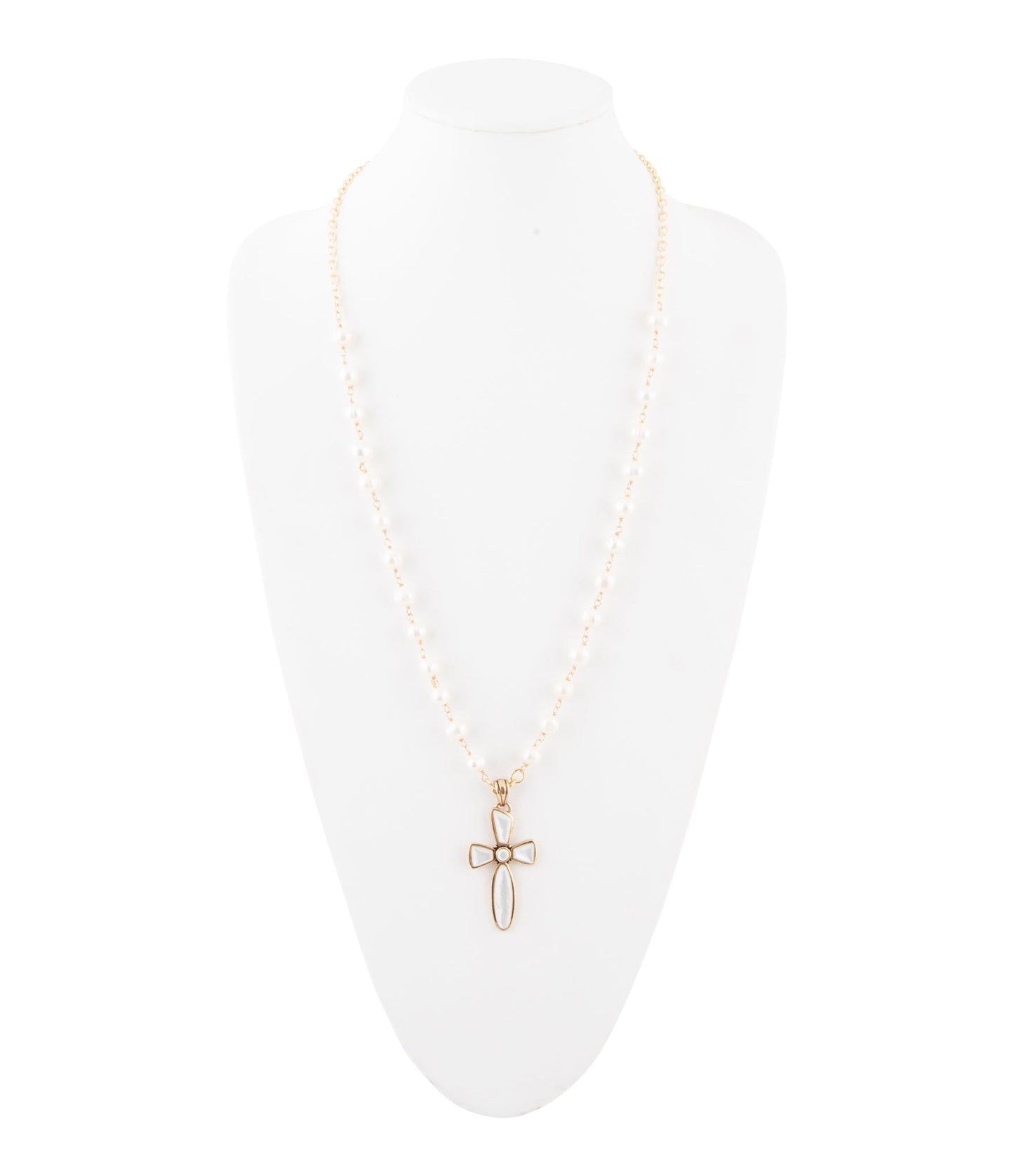 Las Cruces White Pearl Cross Pendant Necklace