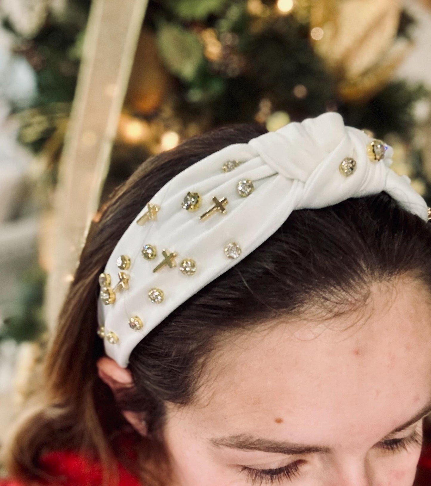 Cross Jeweled Knotted Headband, Christian Headband, Christian Gift, Christian Accessories (G1-2)