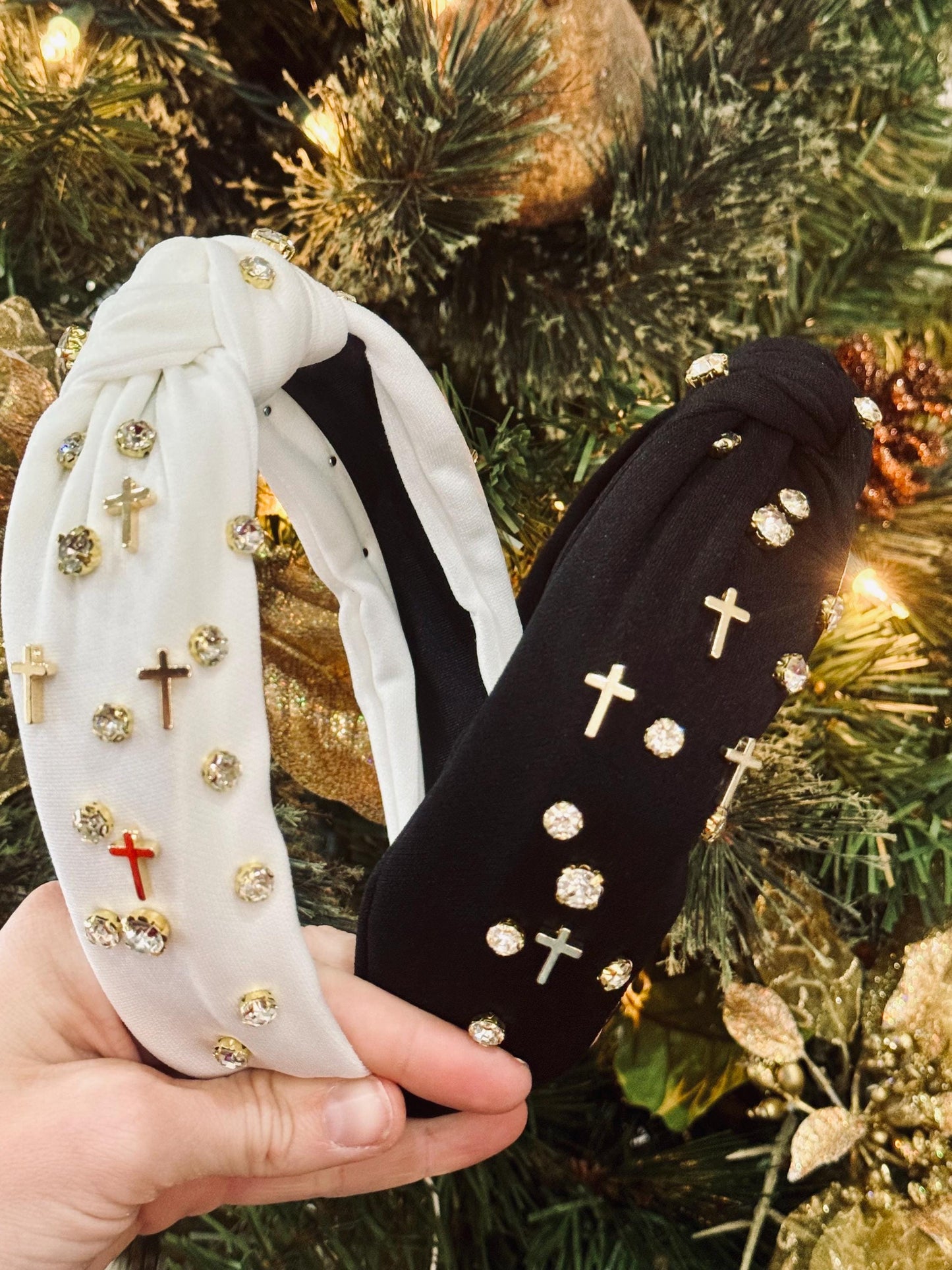 Cross Jeweled Knotted Headband, Christian Headband, Christian Gift, Christian Accessories (G1-2)