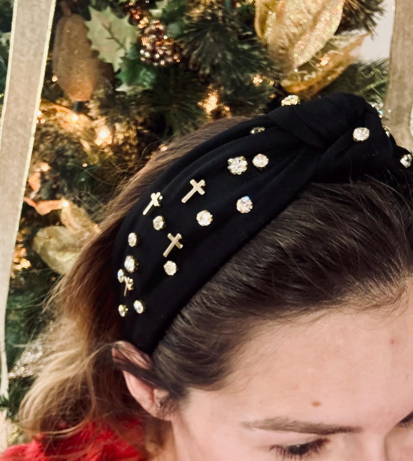 Cross Jeweled Knotted Headband, Christian Headband, Christian Gift, Christian Accessories (G1-2)