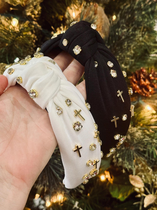 Cross Jeweled Knotted Headband, Christian Headband, Christian Gift, Christian Accessories (G1-2)