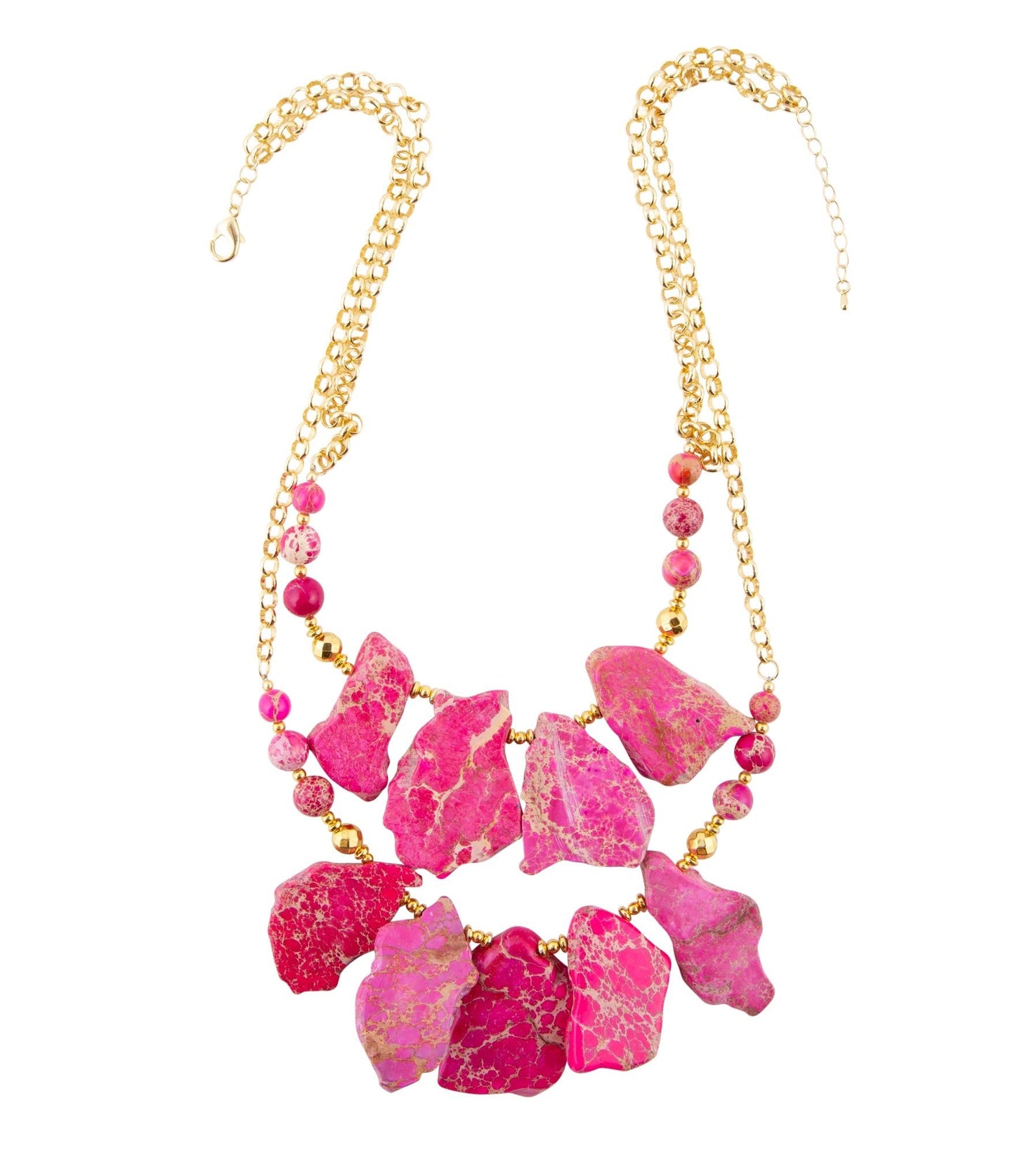 Pink Magenta Dreams Jasper and Goldtone Statement Necklace