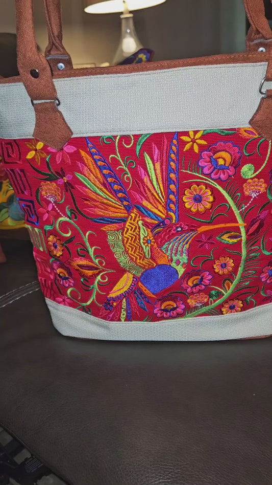 Embroidered Hummingbird Tote Purse