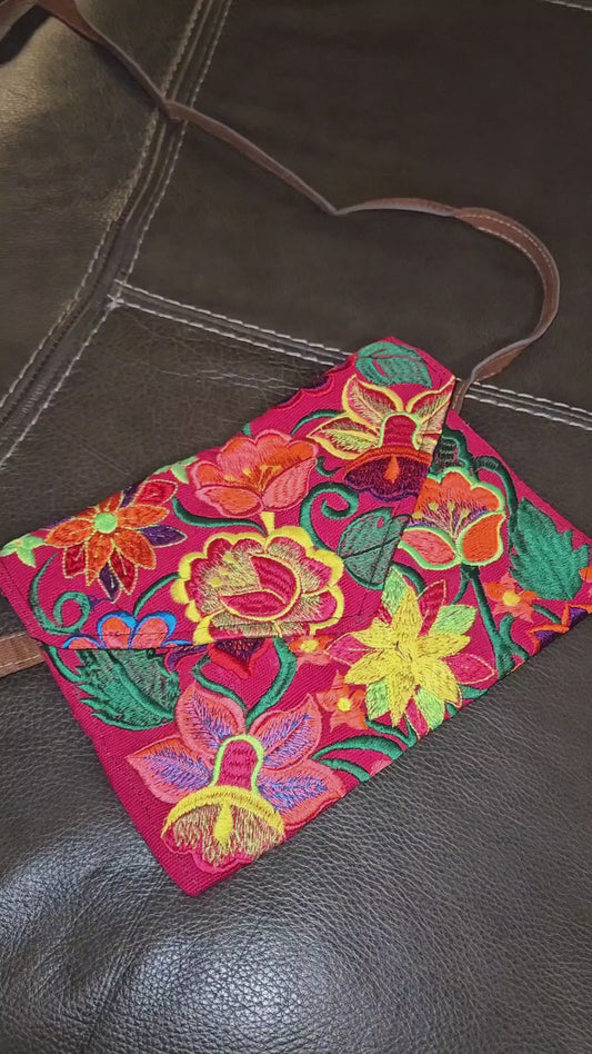 Embroidered Floral Envelope Crossbody