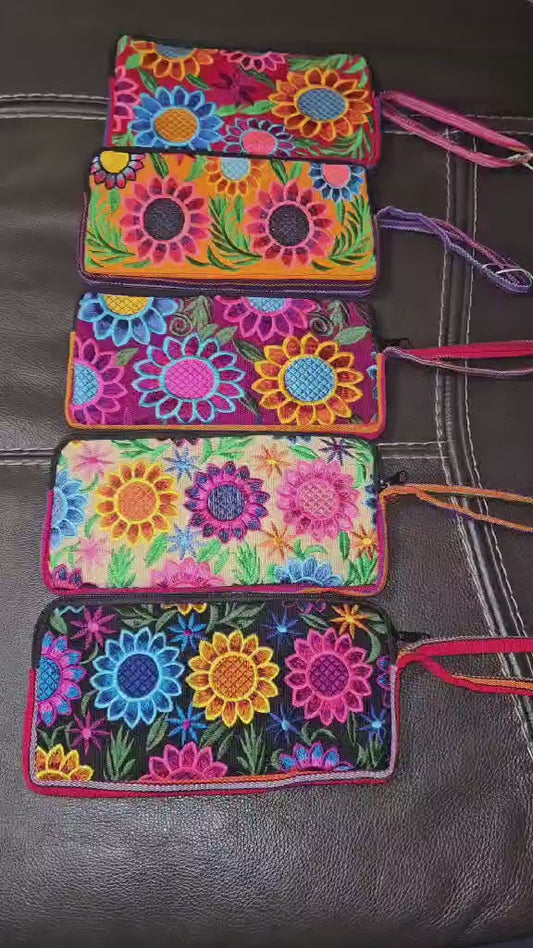 Large Embroidered Coin Purse Wristlet