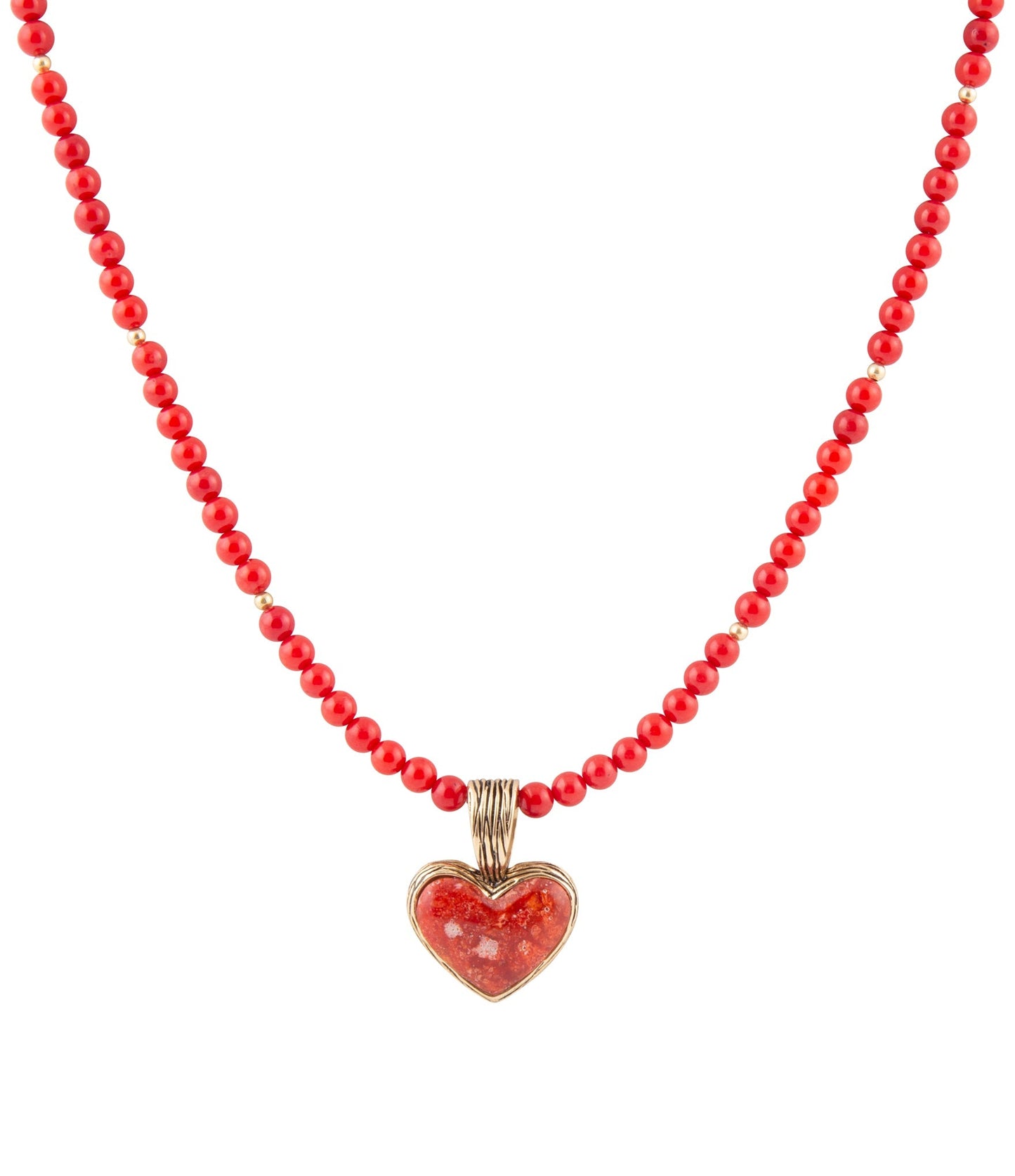 Red Coral Hart Pendant Golden Bronze Necklace