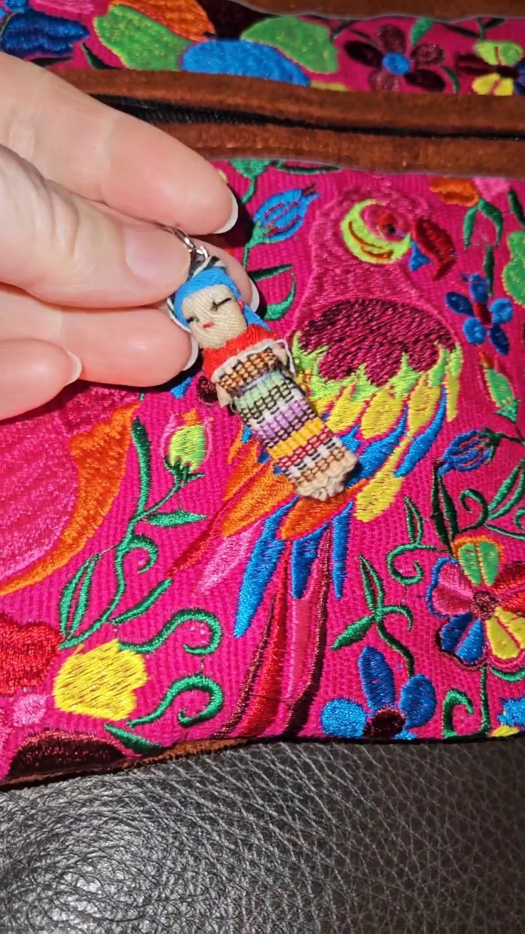 Embroidered Parrot Leather Crossbody Purse