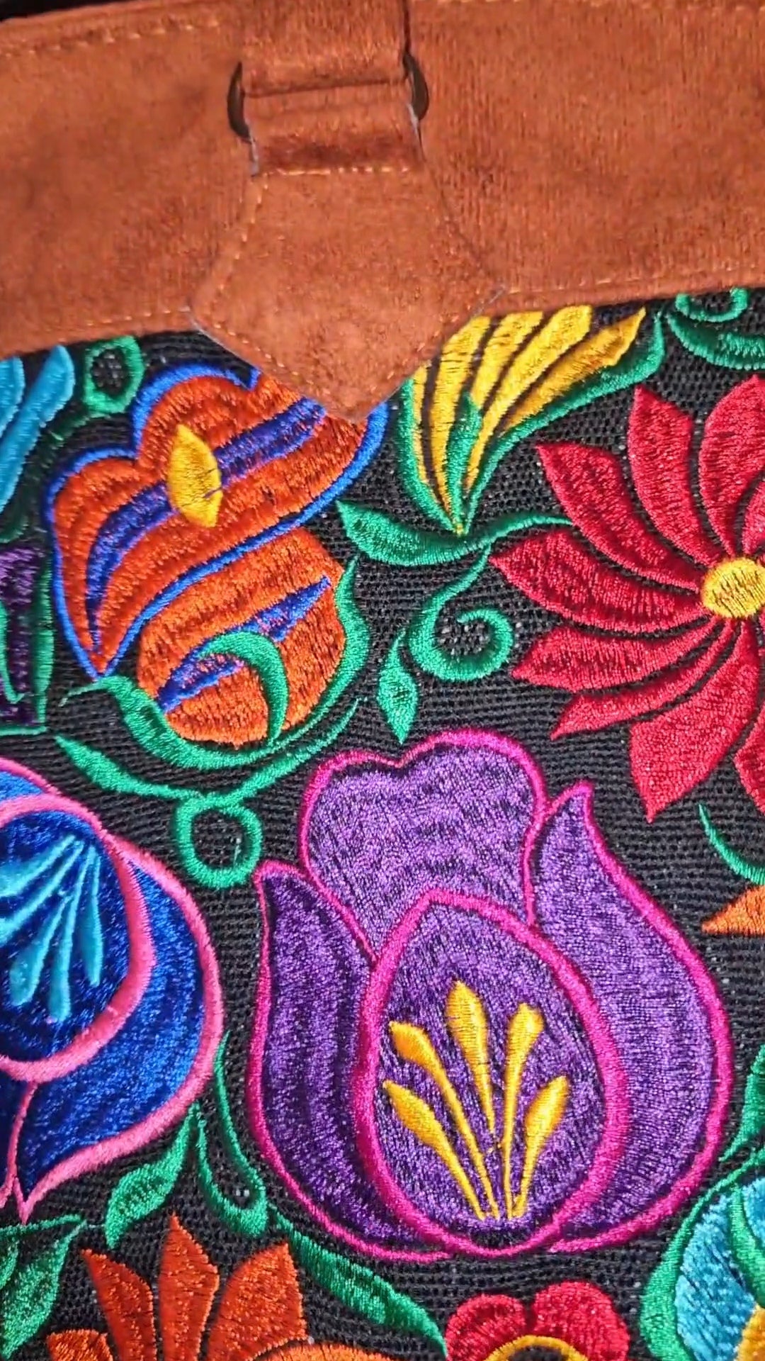 Handmade Embroidered Floral Suede Tote
