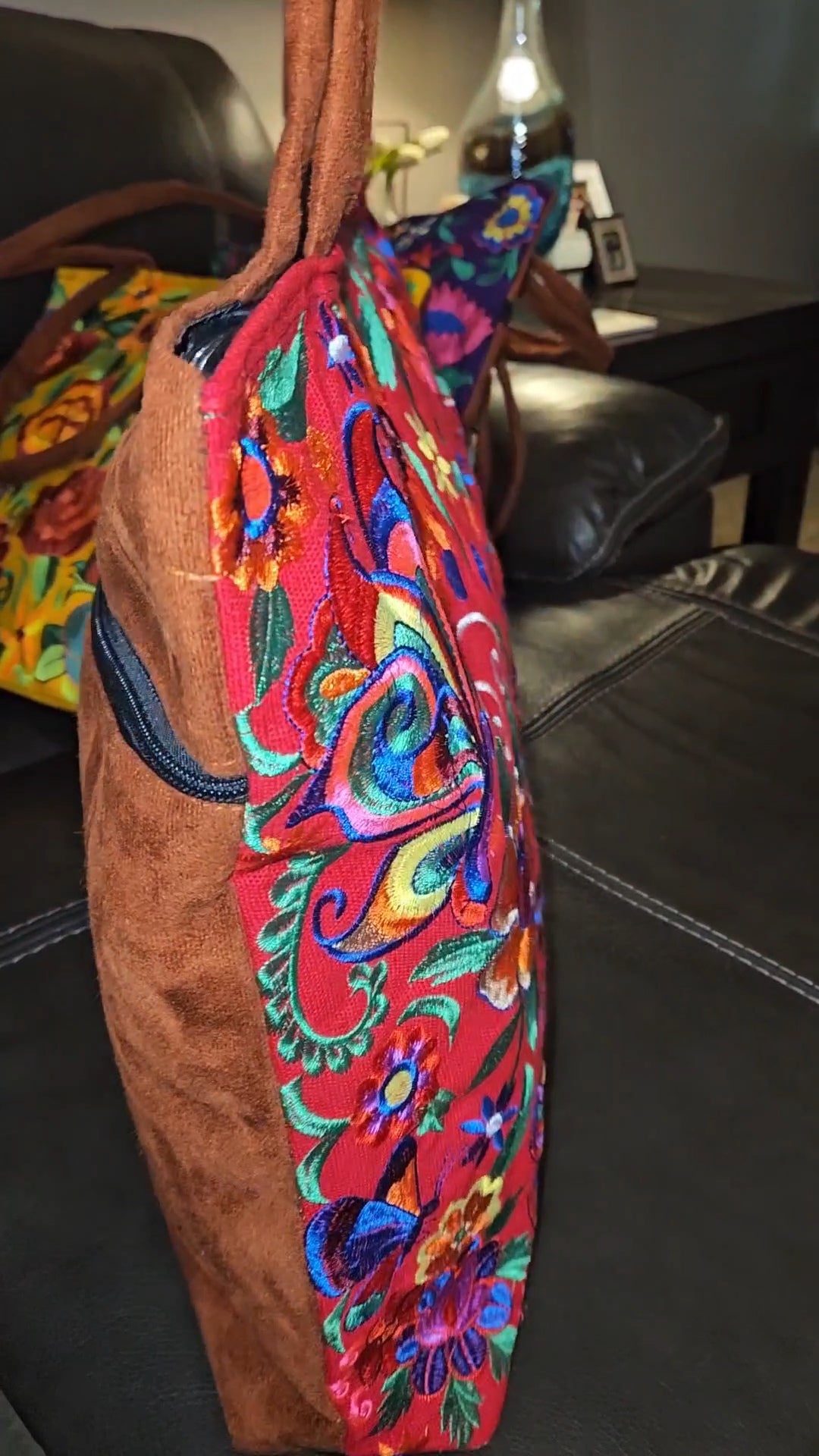 Large Embroidered Butterfly Tote Purse