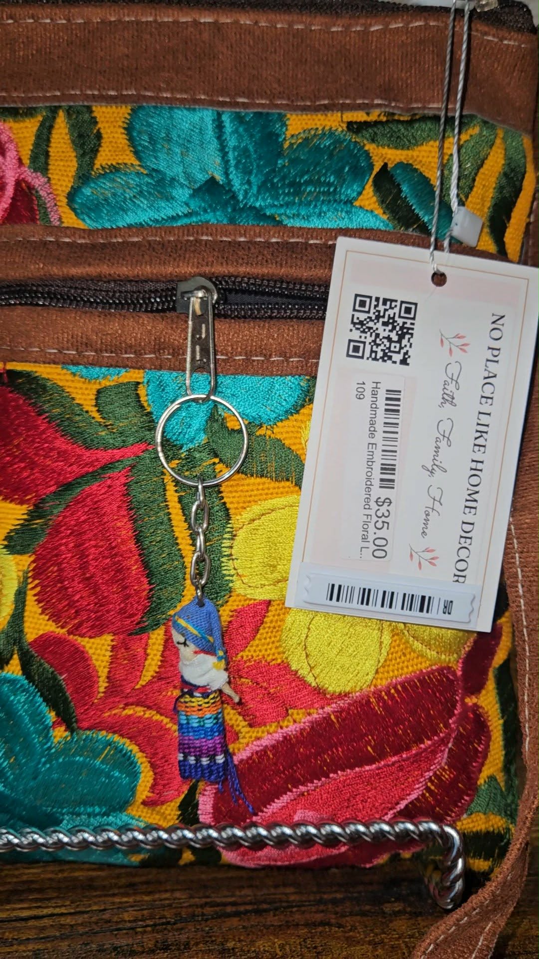 Embroidered Floral Leather Crossbody Purse