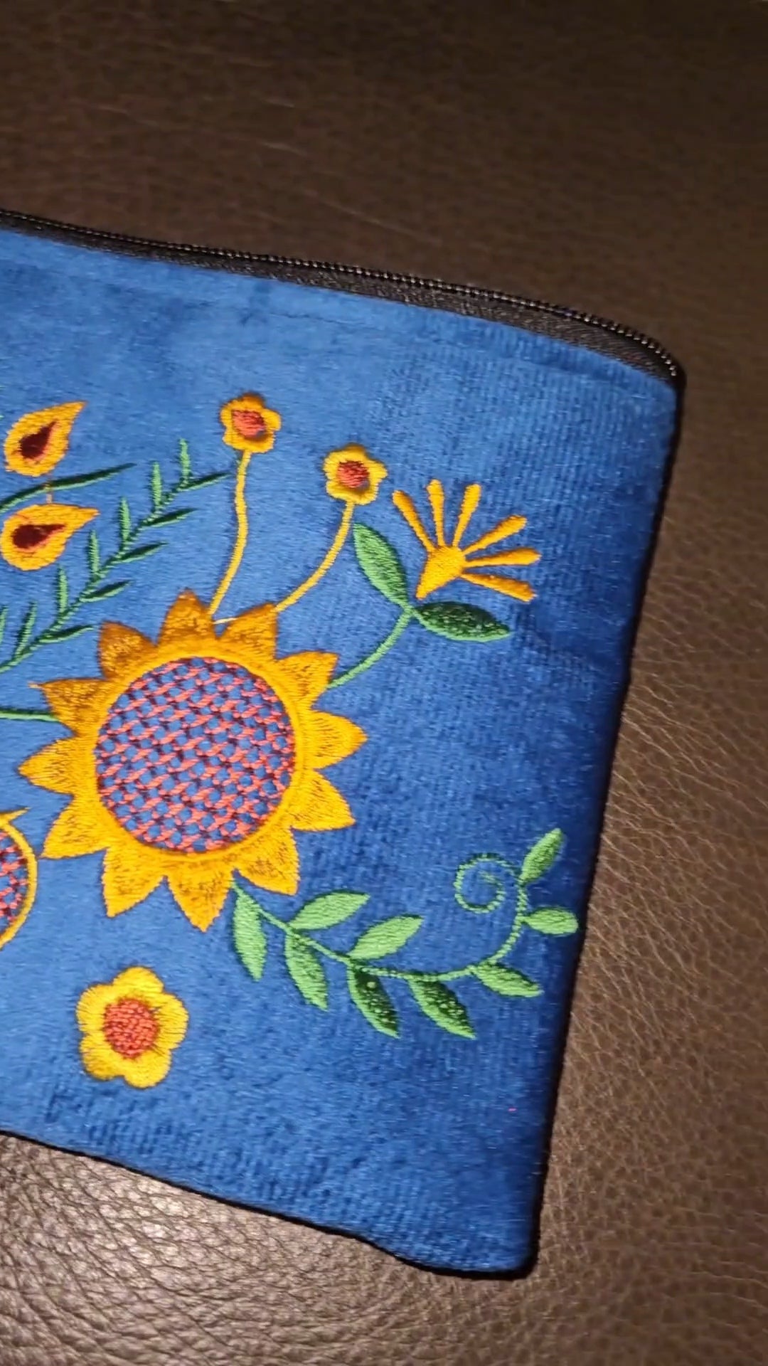 Large Embroidered Sunflower Wristlet