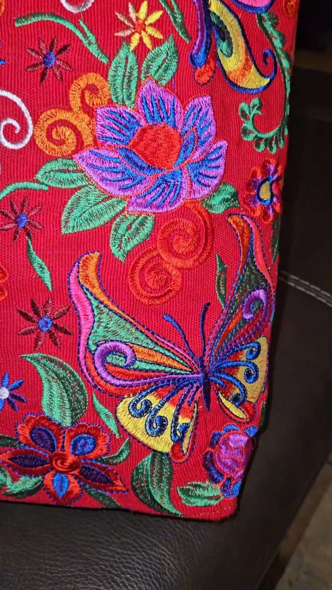 Large Embroidered Butterfly Tote Purse