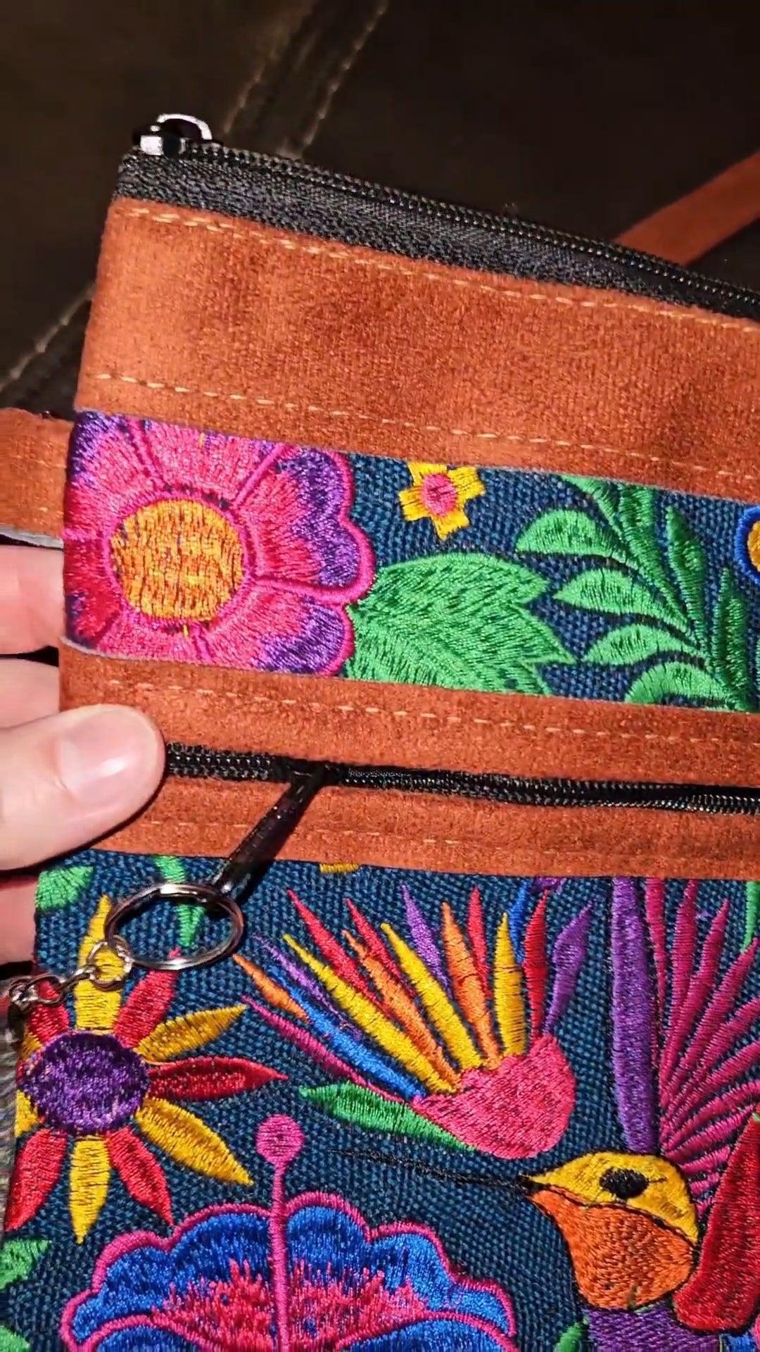 Embroidered Hummingbird Leather Crossbody Purse