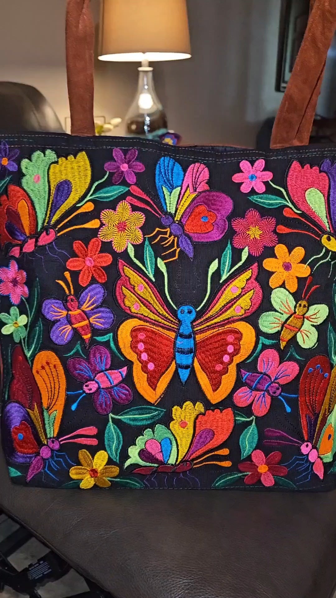 Large Embroidered Butterfly Tote Purse