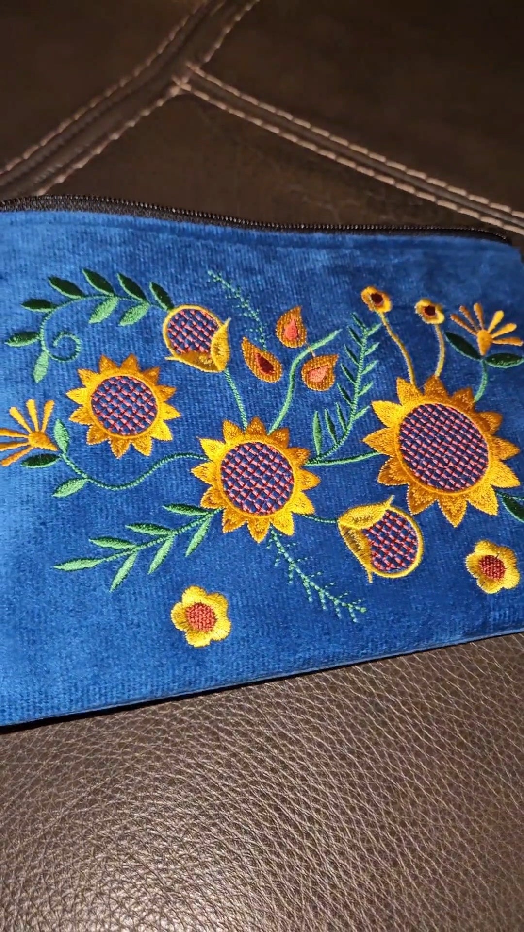 Large Embroidered Sunflower Wristlet