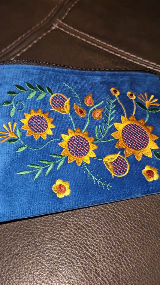 Large Embroidered Sunflower Wristlet