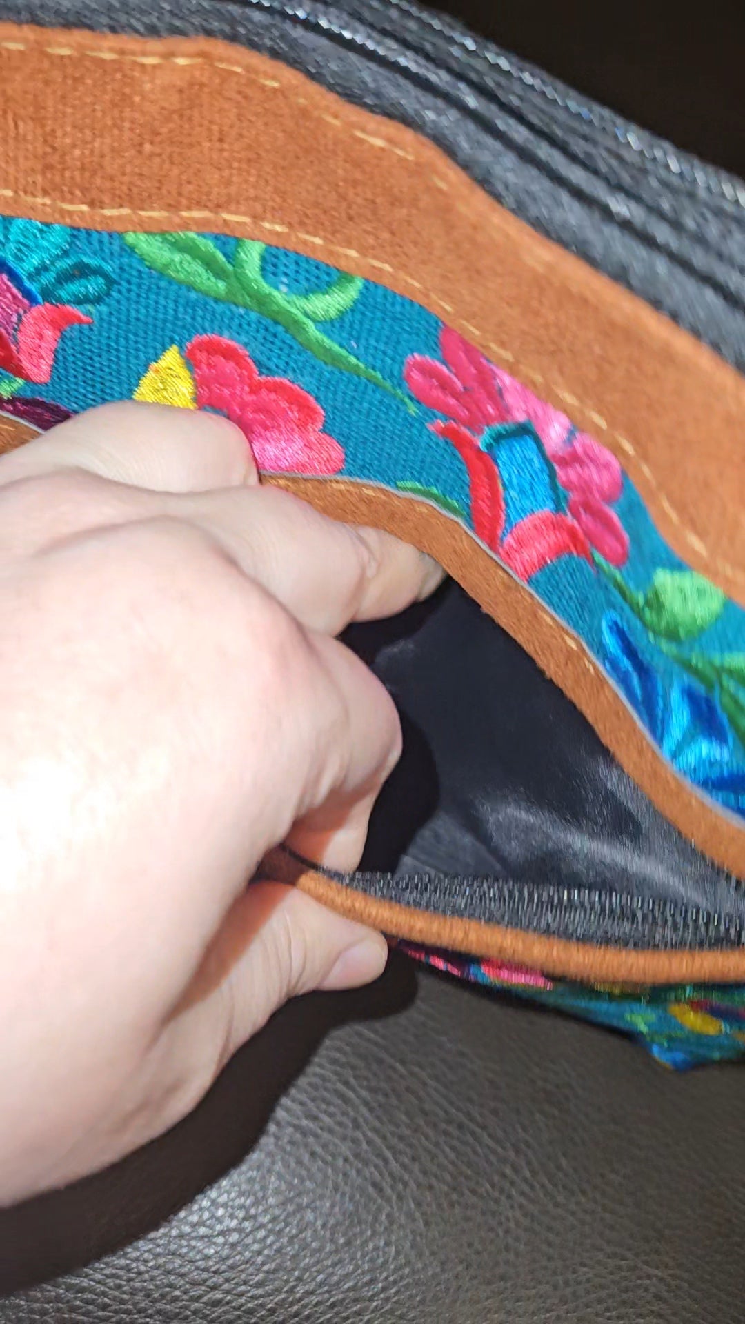 Embroidered Peacock Leather Crossbody Purse