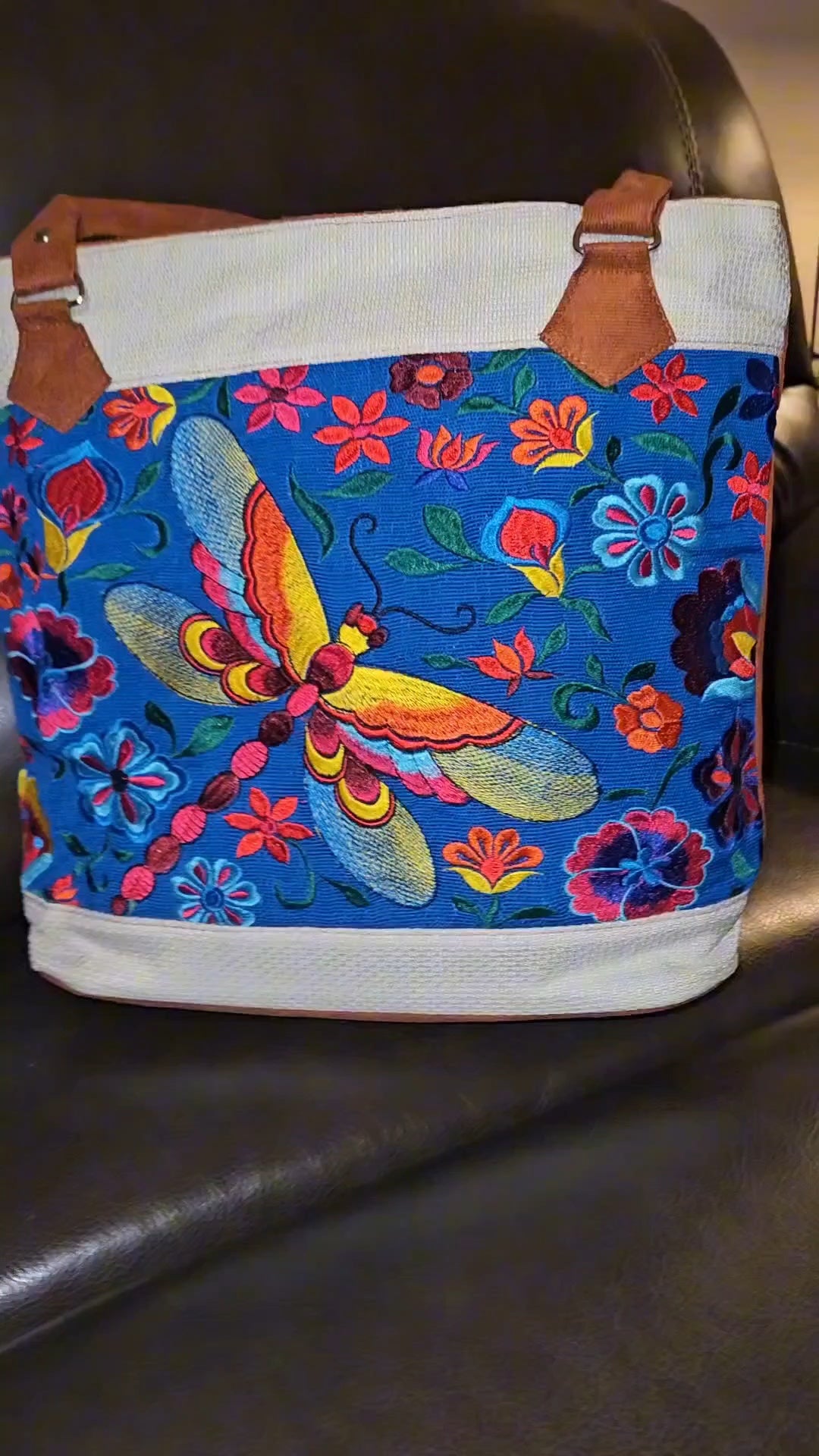 Embroidered Dragonfly Tote Purse