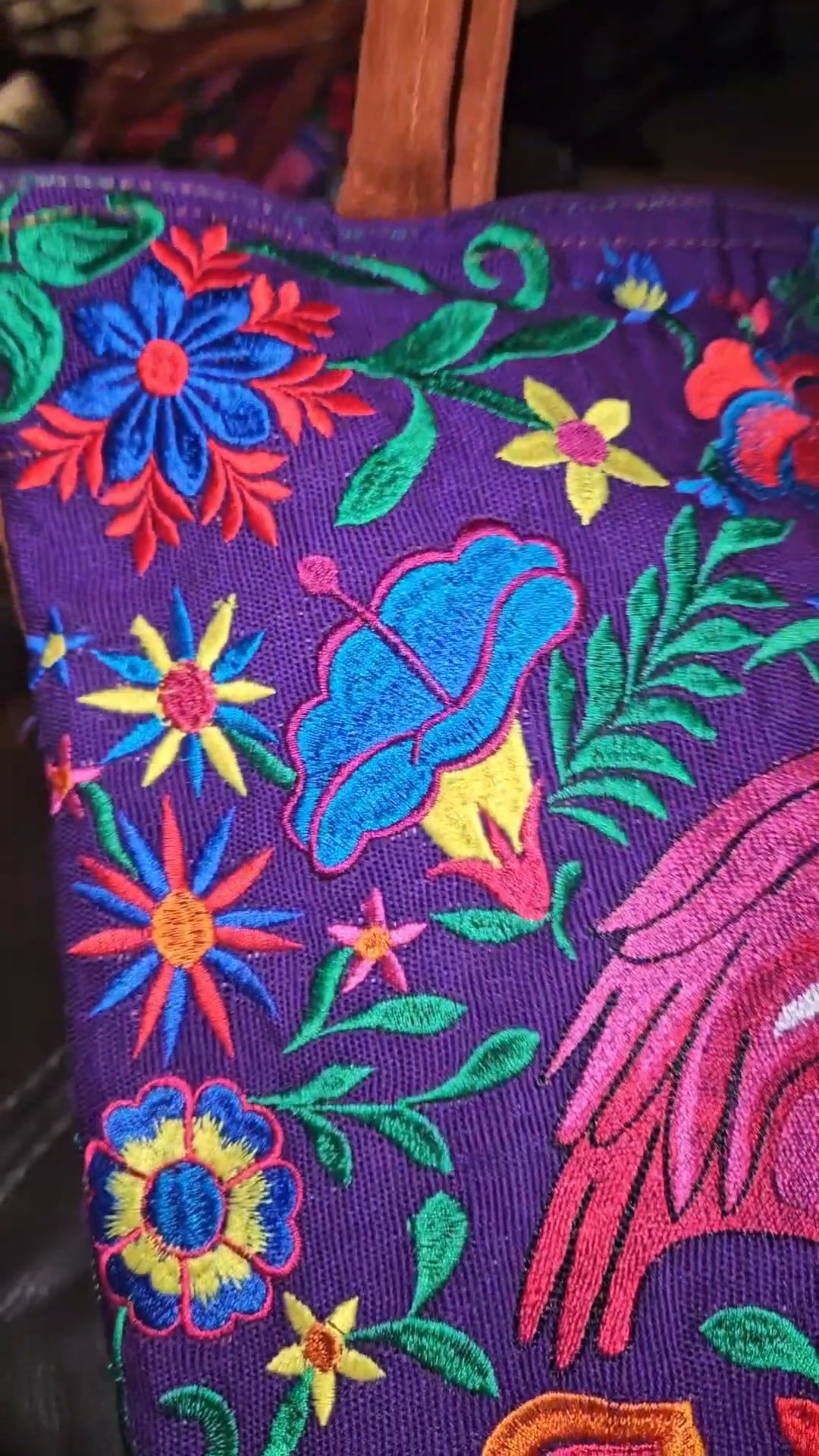 Large Embroidered Flamingo Tote Purse