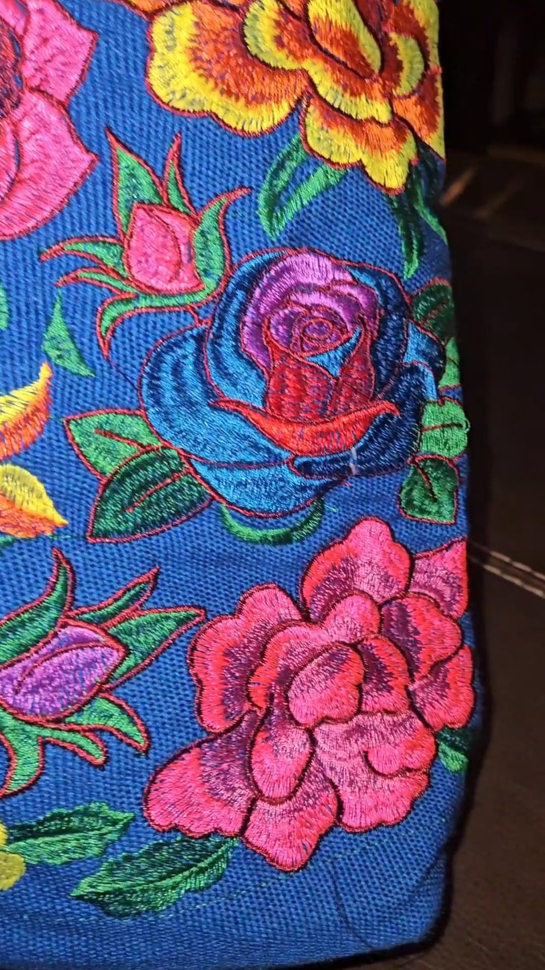 Large Embroidered Floral Tote Purse