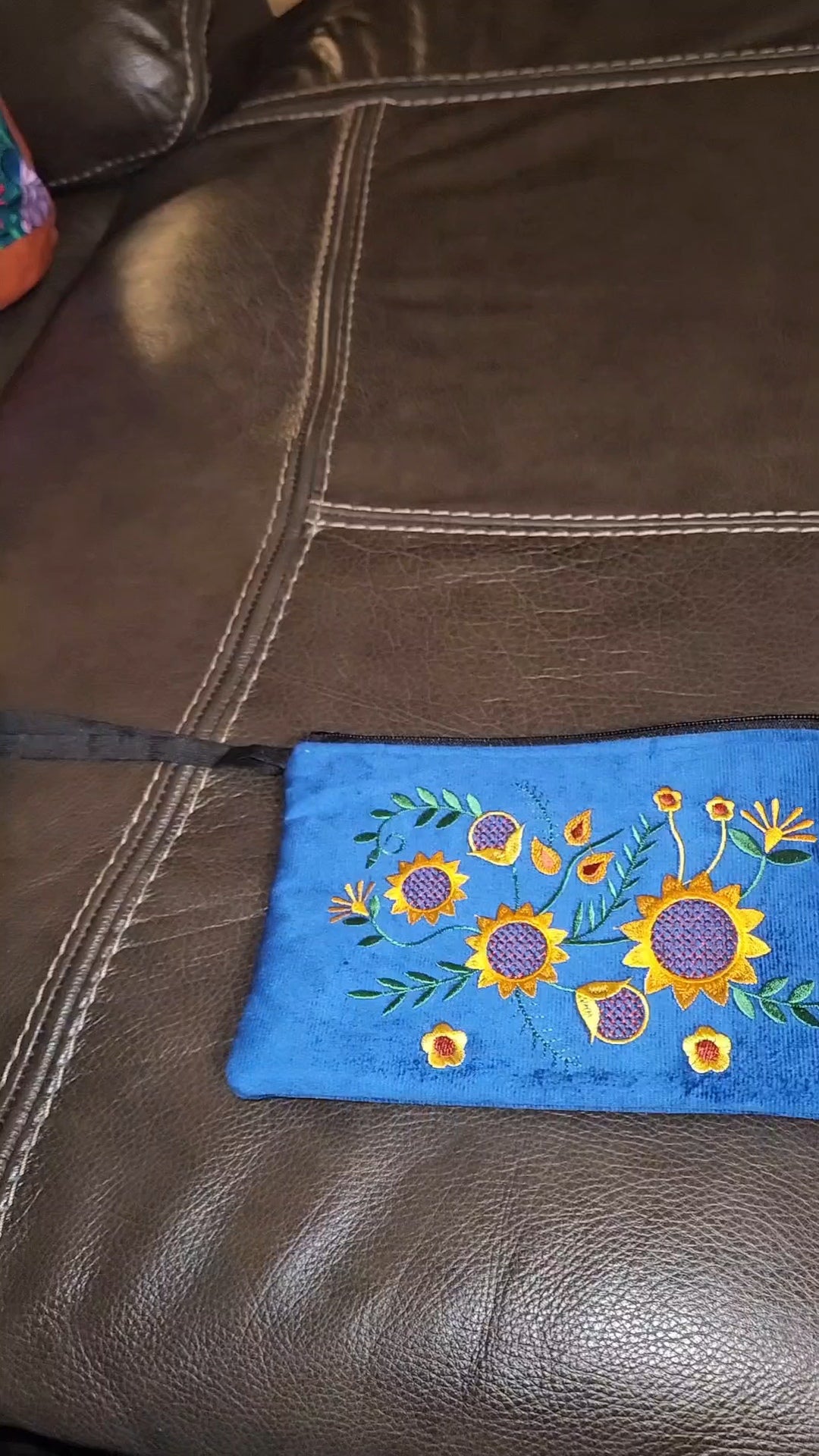 Large Embroidered Sunflower Wristlet