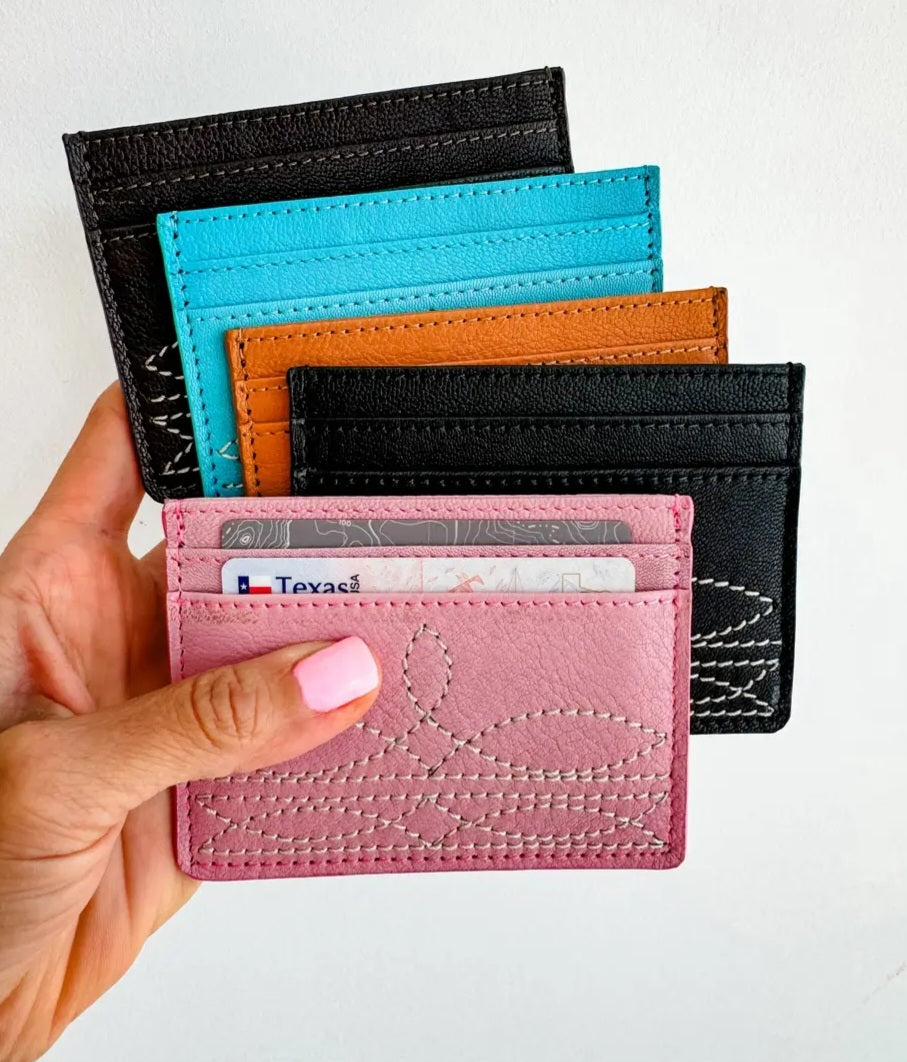 Western Boot Stitch Leather Credit Card Holder