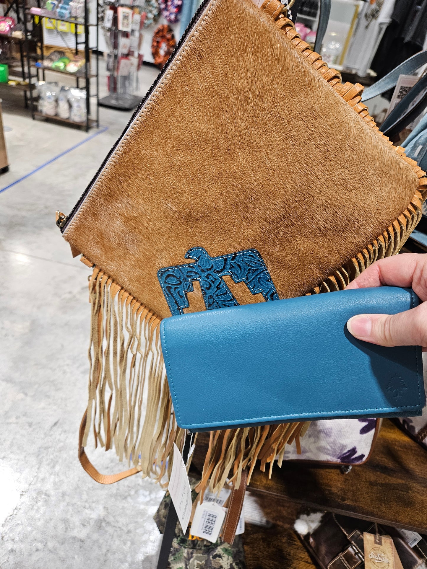 THUNDERBIRD COWHIDE CROSSBODY Tooled Leather Cowhide Clutch