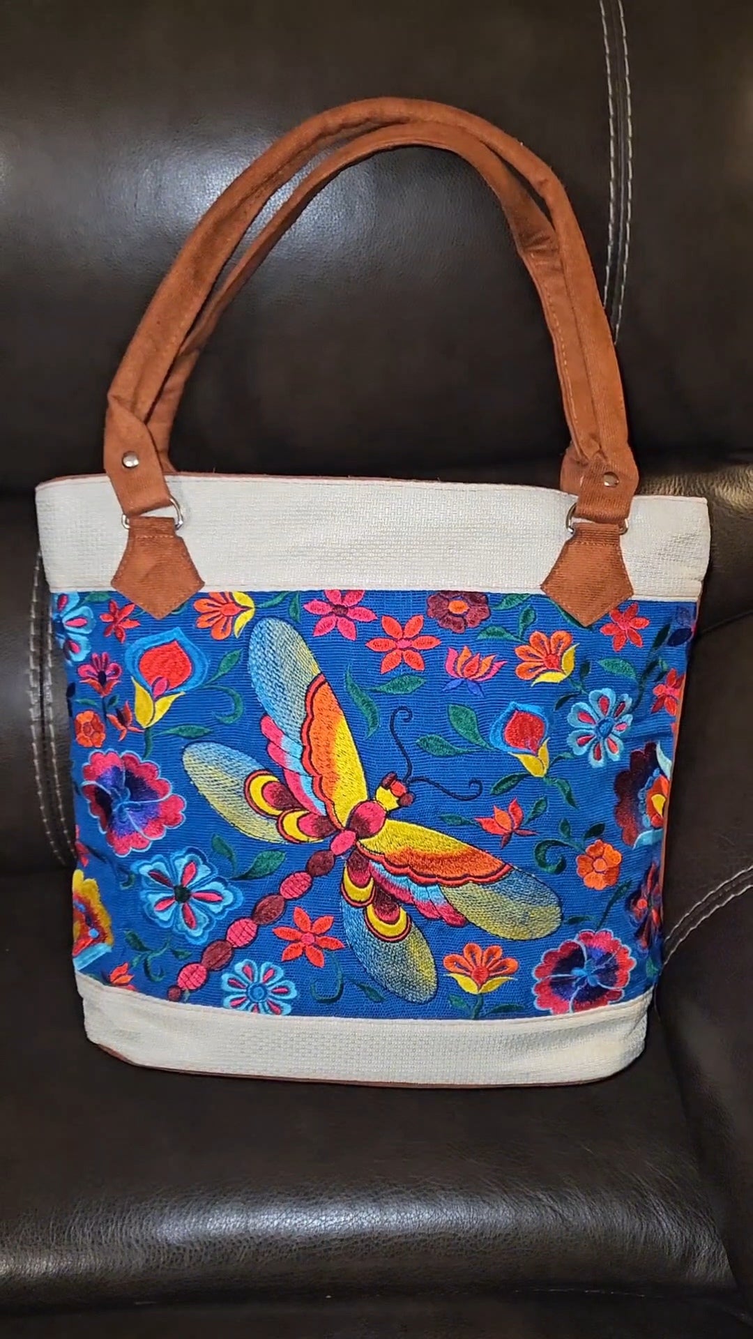 Embroidered Dragonfly Tote Purse