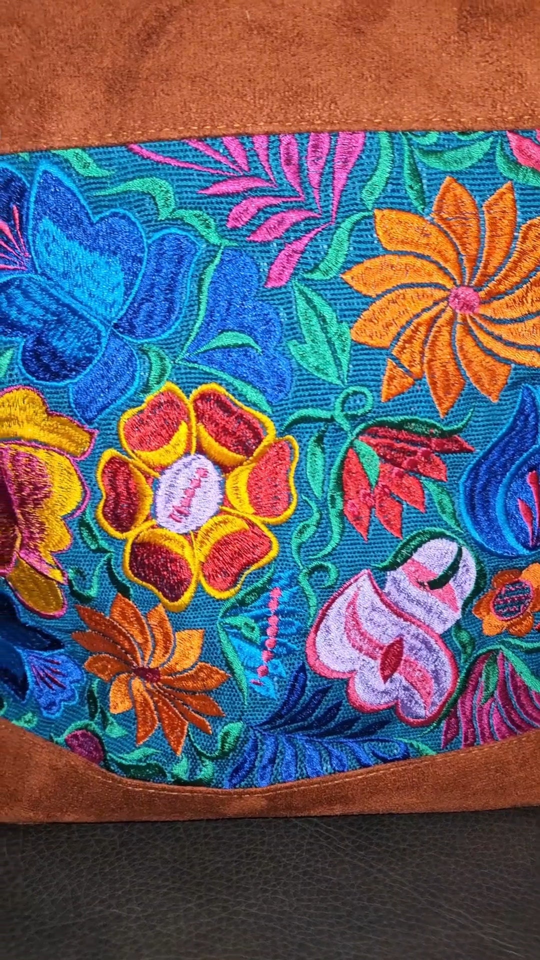 Handmade Embroidered Floral Suede Tote