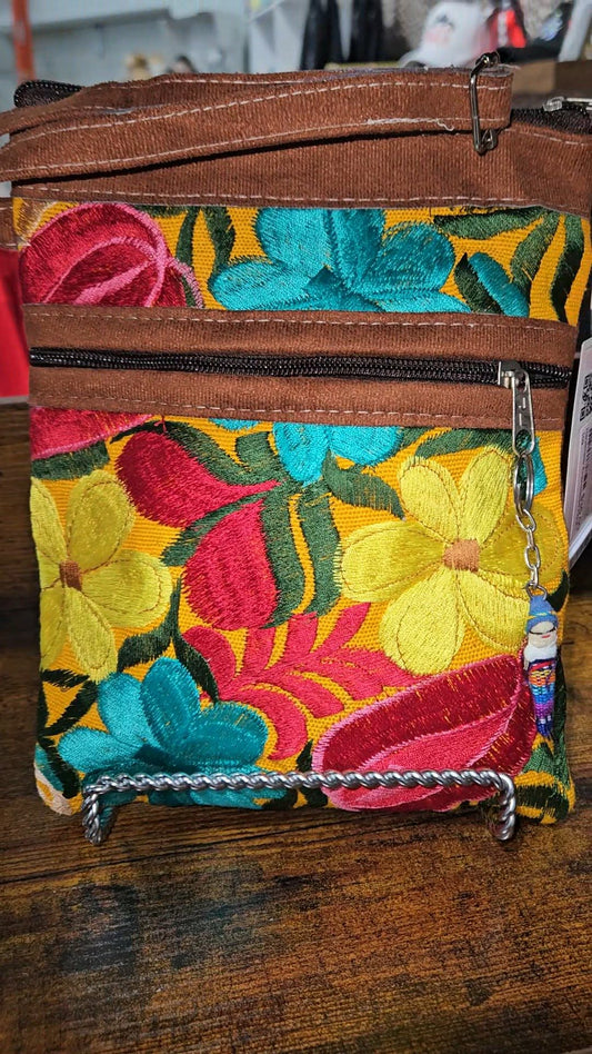 Embroidered Floral Leather Crossbody Purse