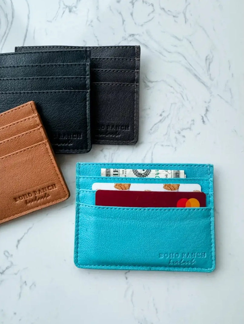 Western Boot Stitch Leather Credit Card Holder