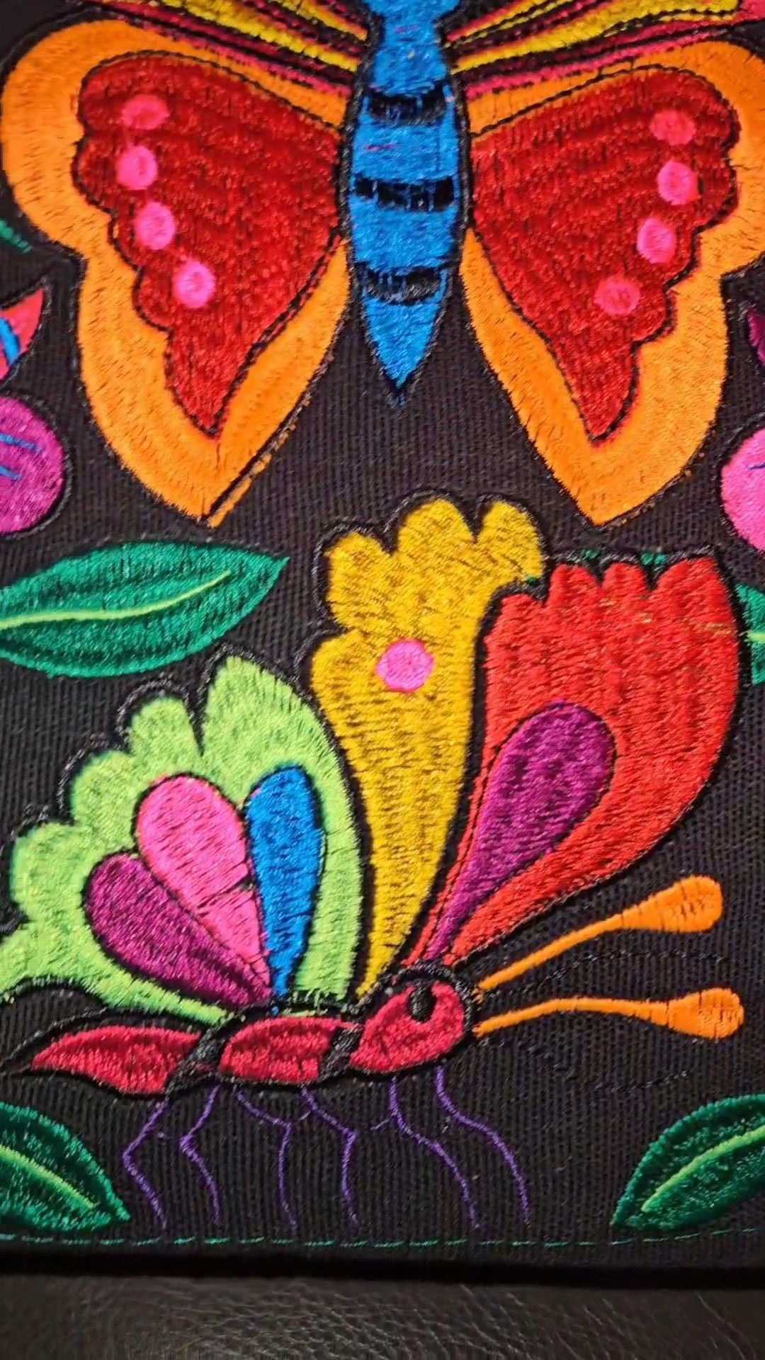 Large Embroidered Butterfly Tote Purse