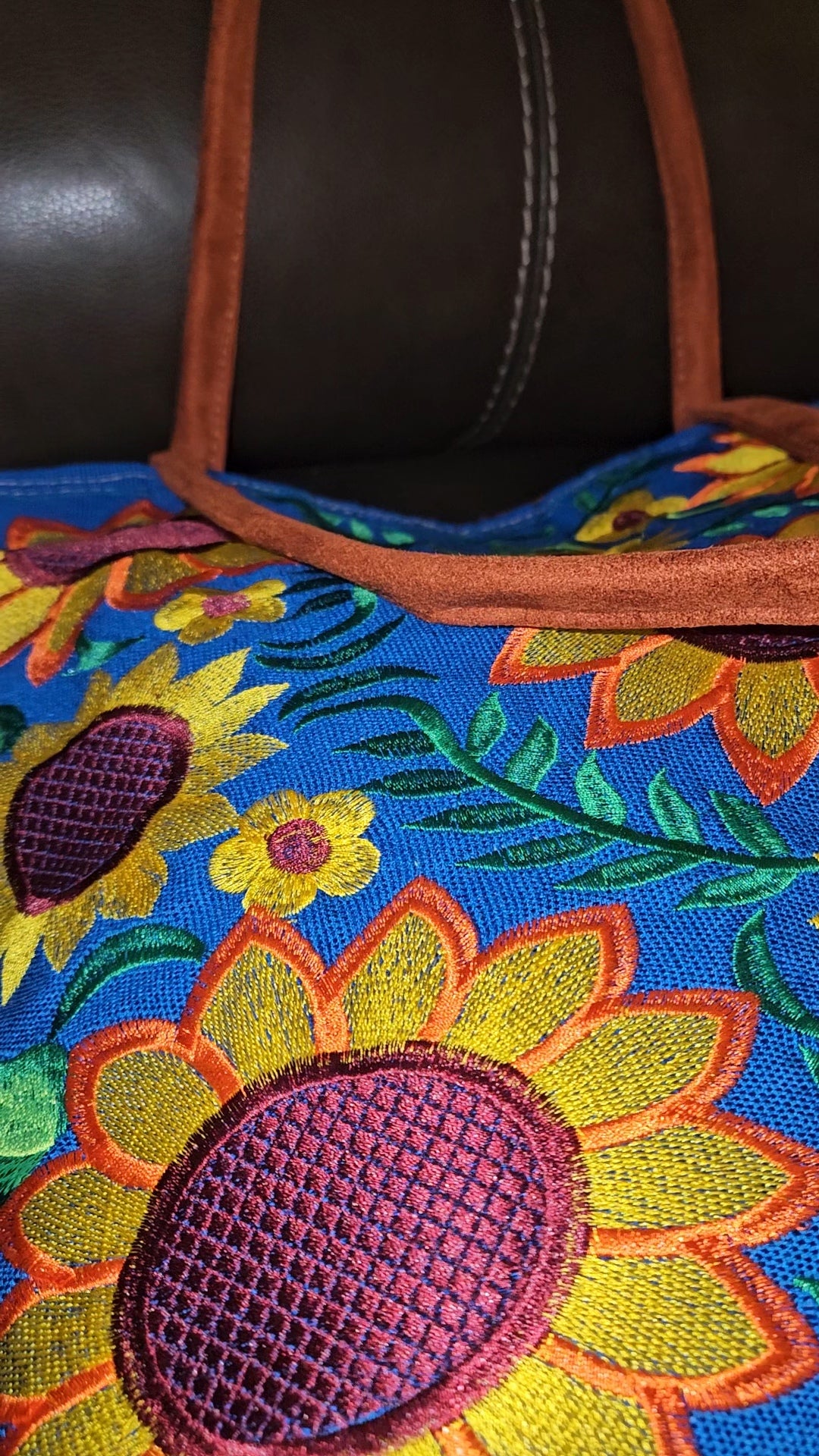 Large Embroidered Sunflower Tote Purse