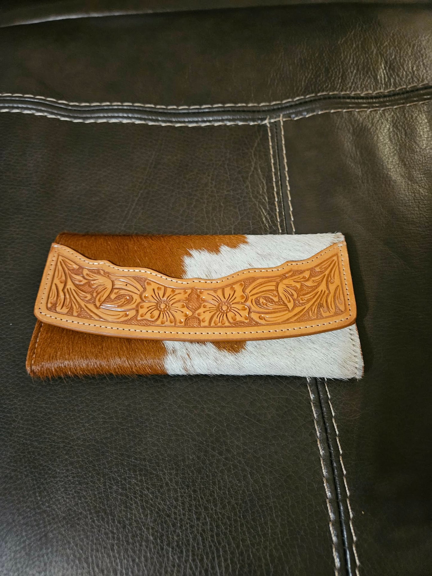 Tooled Leather Wallet Western Genuine Hand Tooled