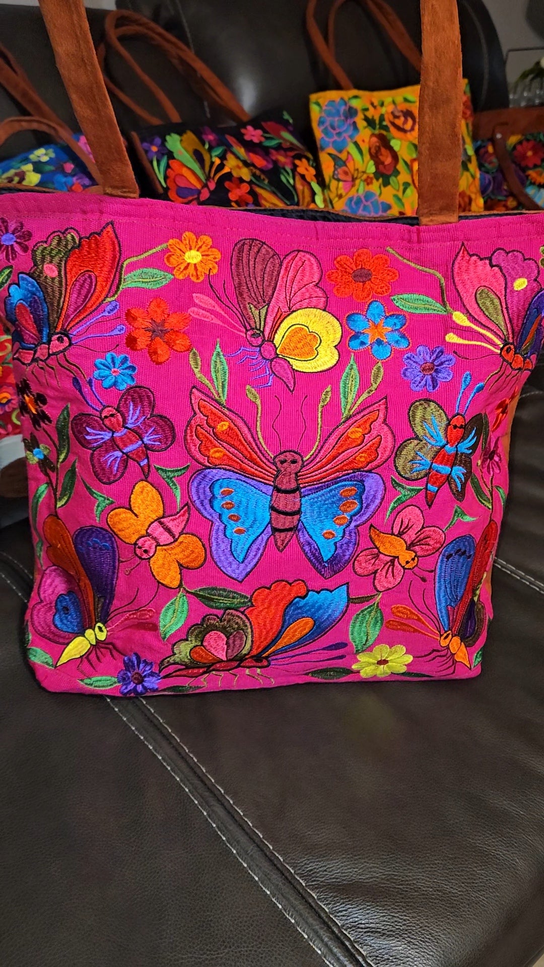 Large Embroidered Butterfly Tote Purse
