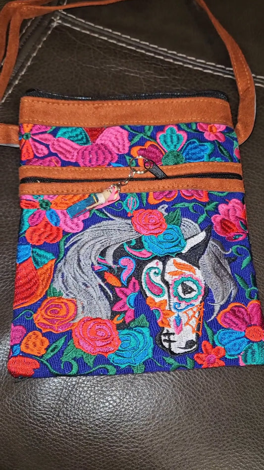 Embroidered Horse Leather Crossbody Purse