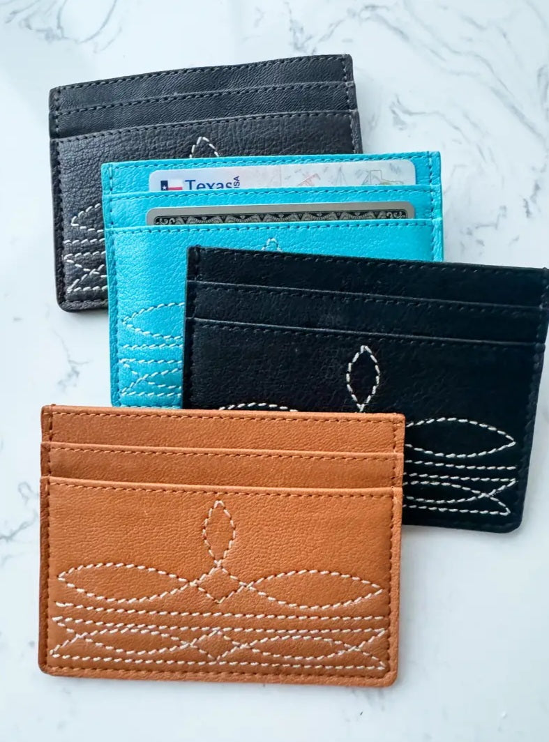 Western Boot Stitch Leather Credit Card Holder