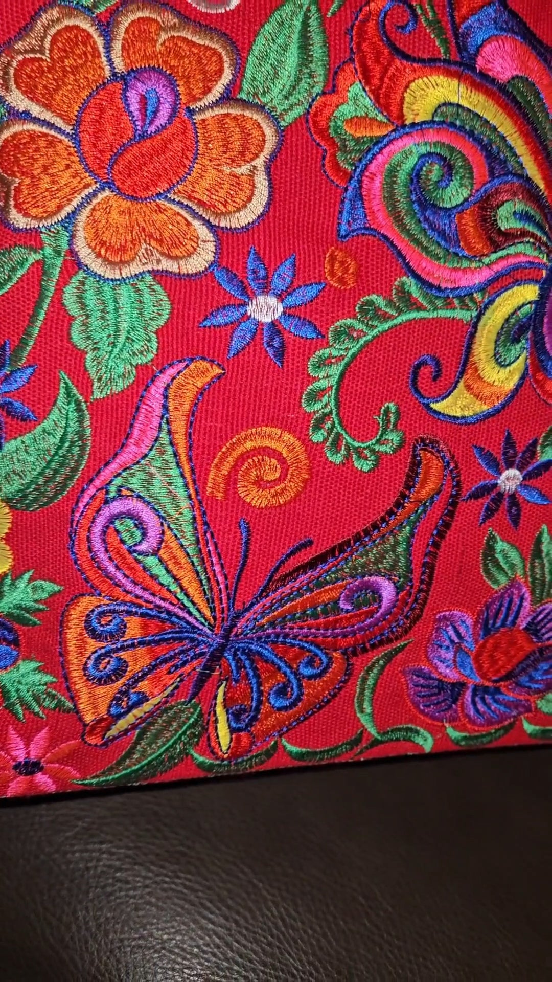 Large Embroidered Butterfly Tote Purse