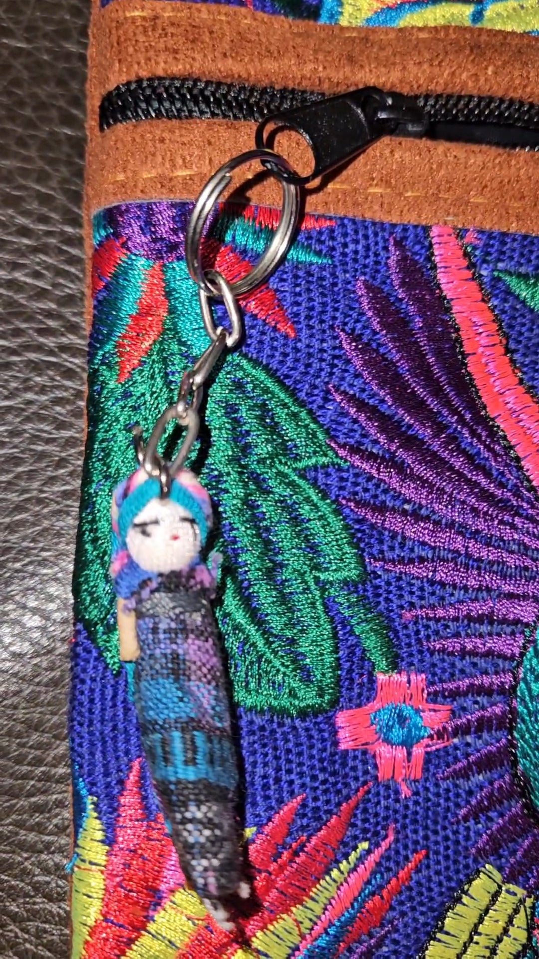 Embroidered Hummingbird Leather Crossbody Purse