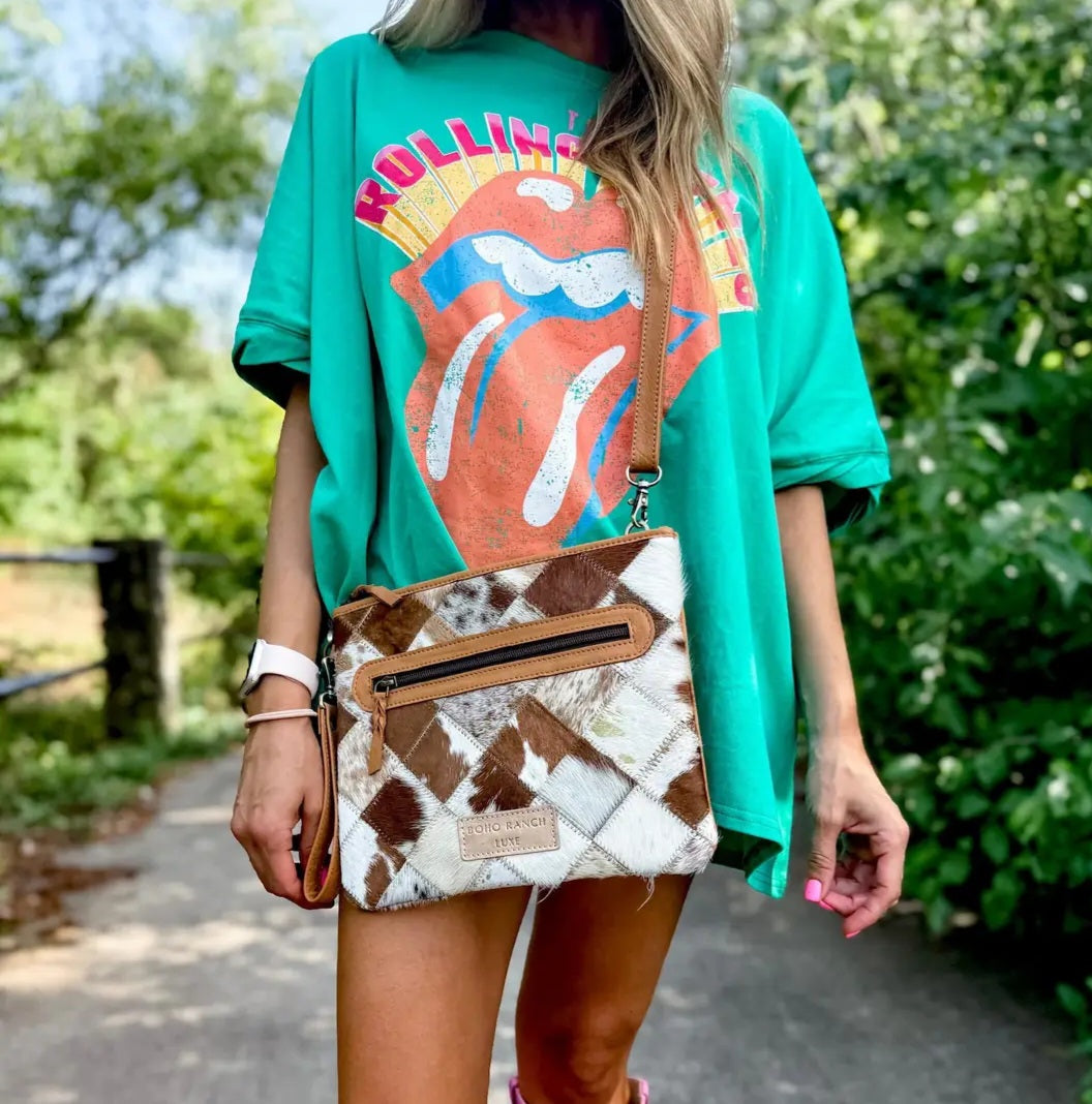 Boho Luxe Crossbody Leather Cowhide Wristlet