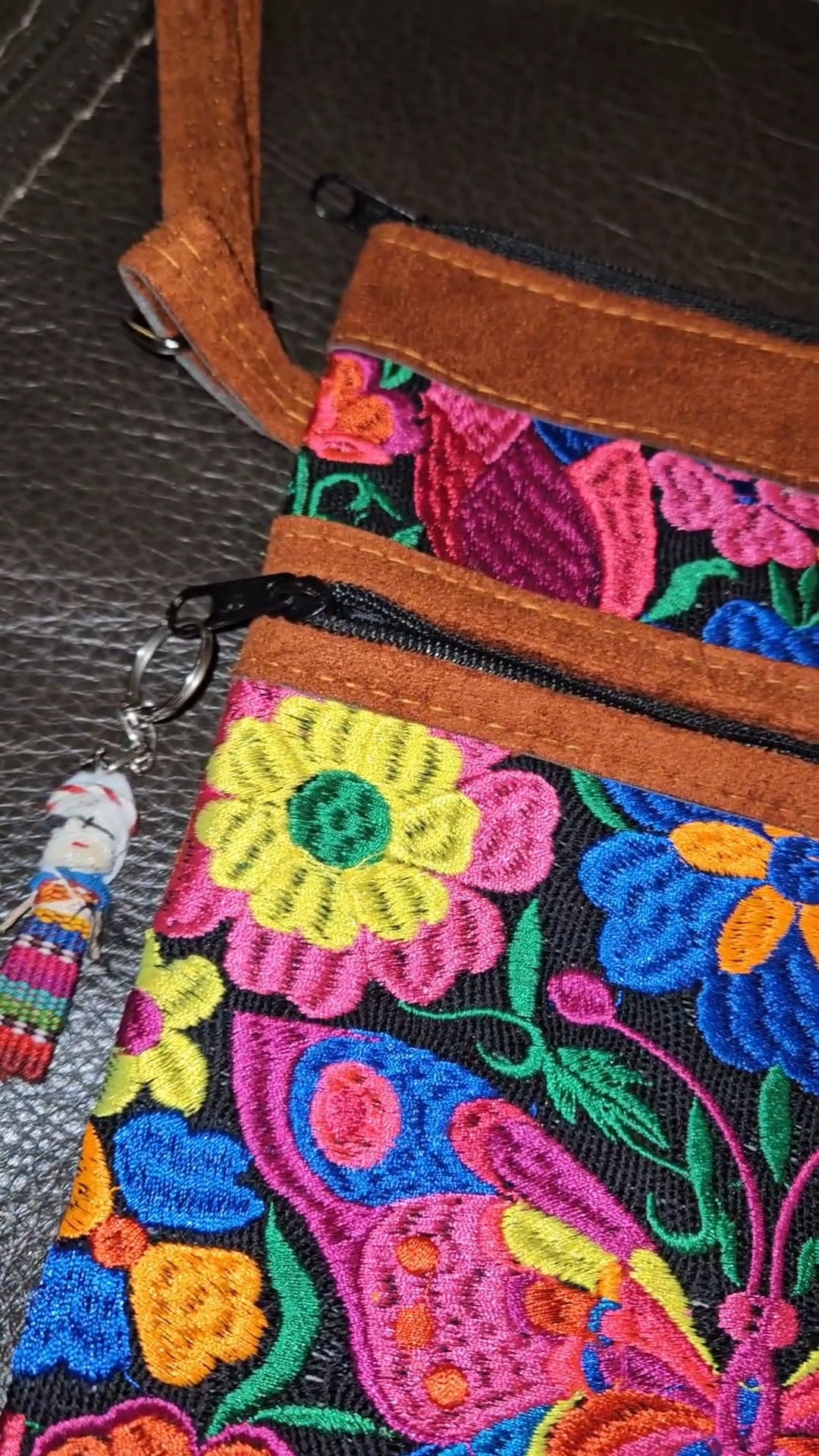 Embroidered Butterfly Leather Crossbody Purse