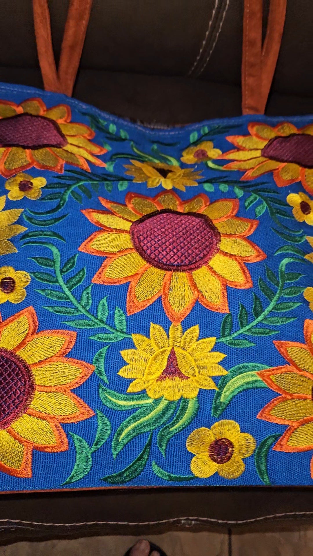 Large Embroidered Sunflower Tote Purse