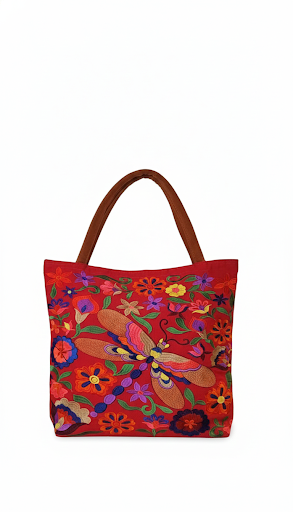 Embroidered Dragonfly Suede Purse Tote Bag