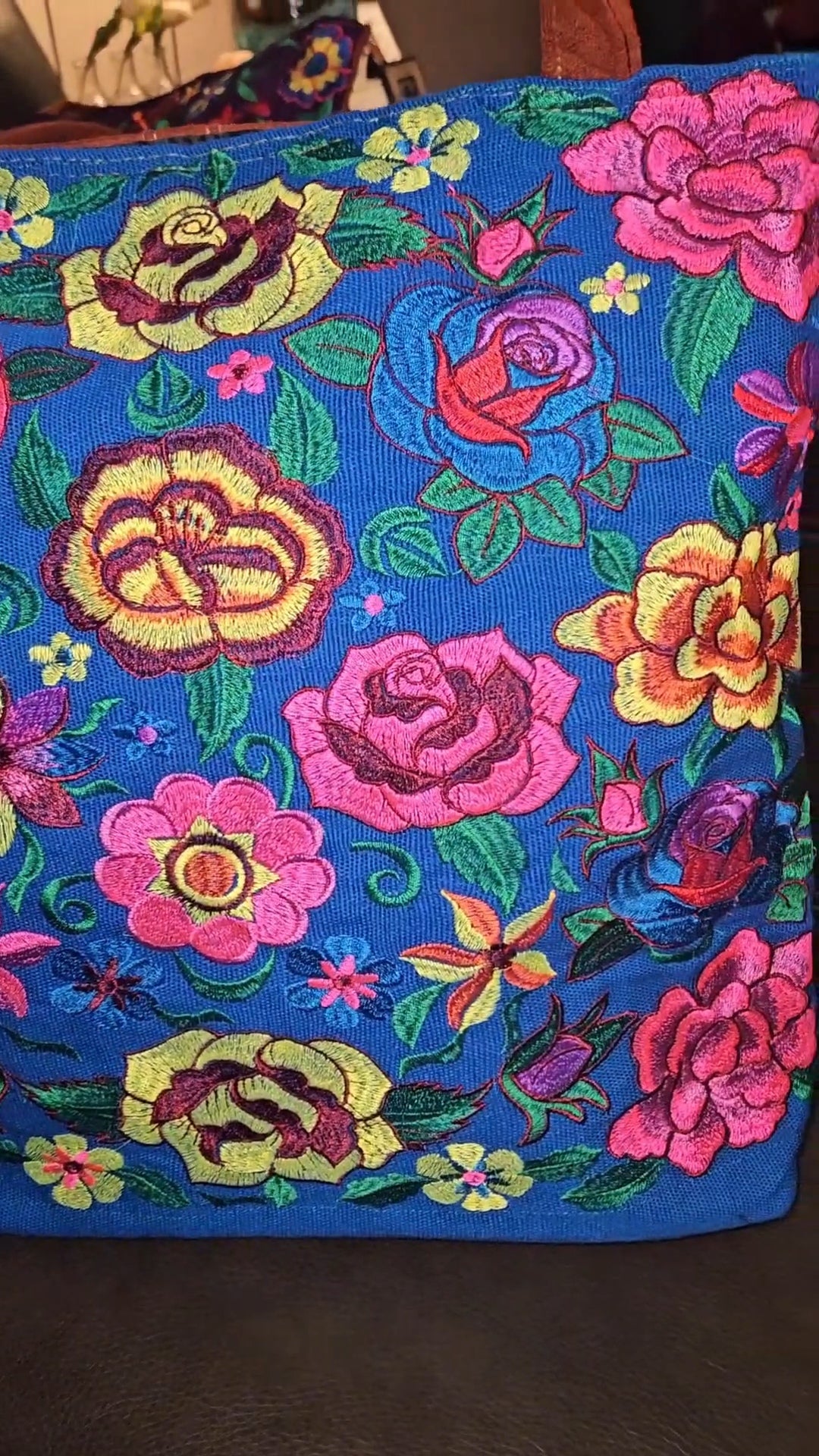 Large Embroidered Floral Tote Purse