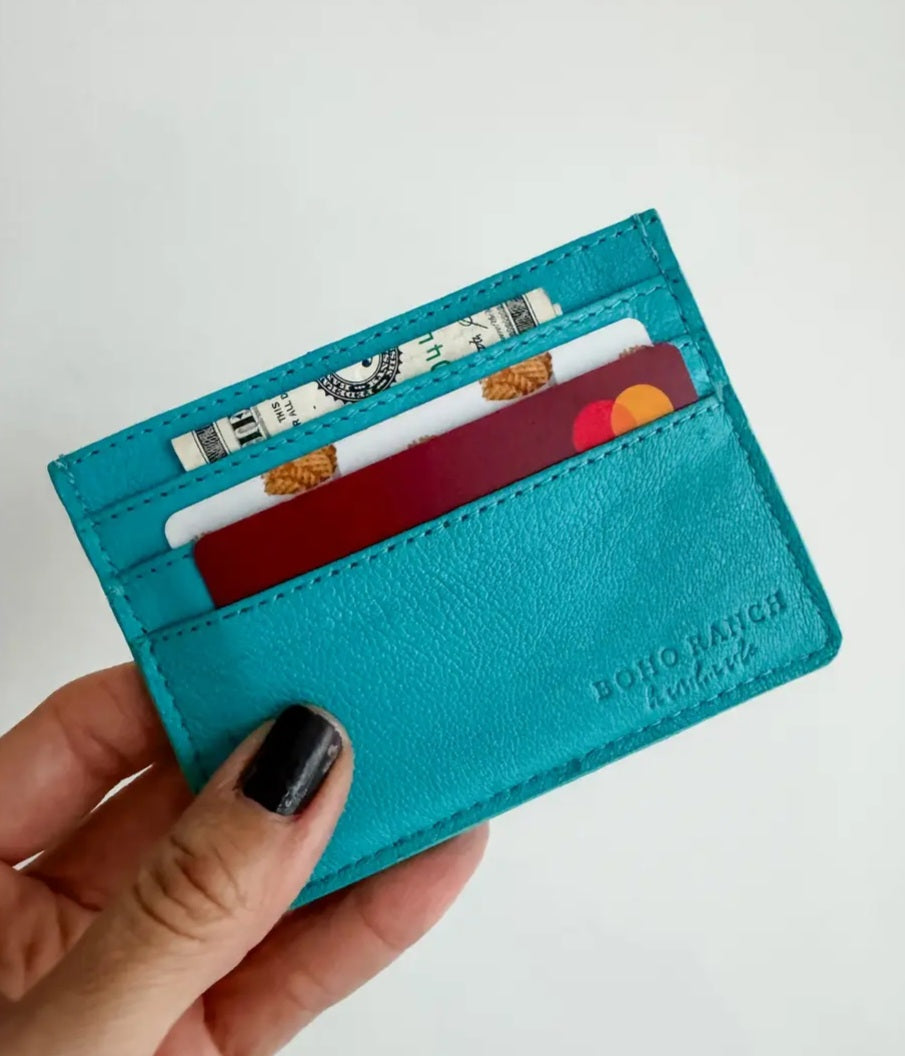 Western Boot Stitch Leather Credit Card Holder