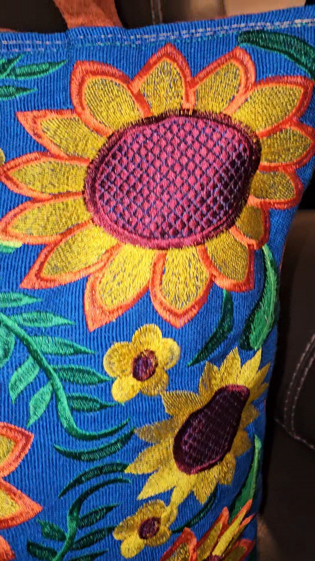 Large Embroidered Sunflower Tote Purse