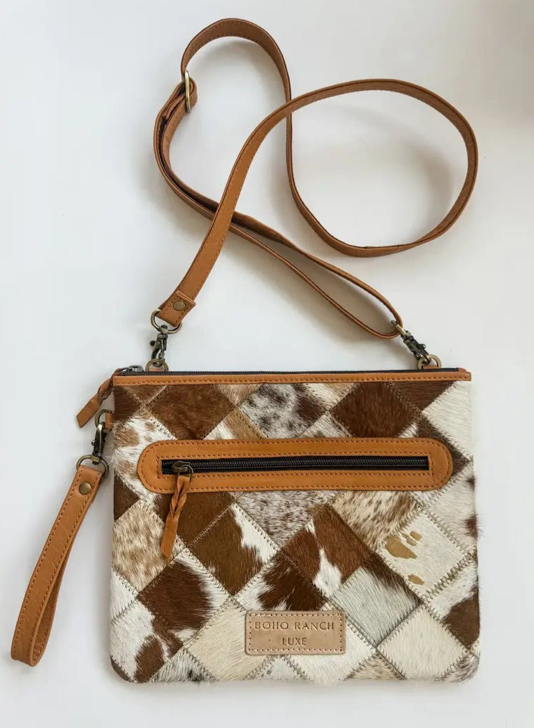Boho Luxe Crossbody Leather Cowhide Wristlet